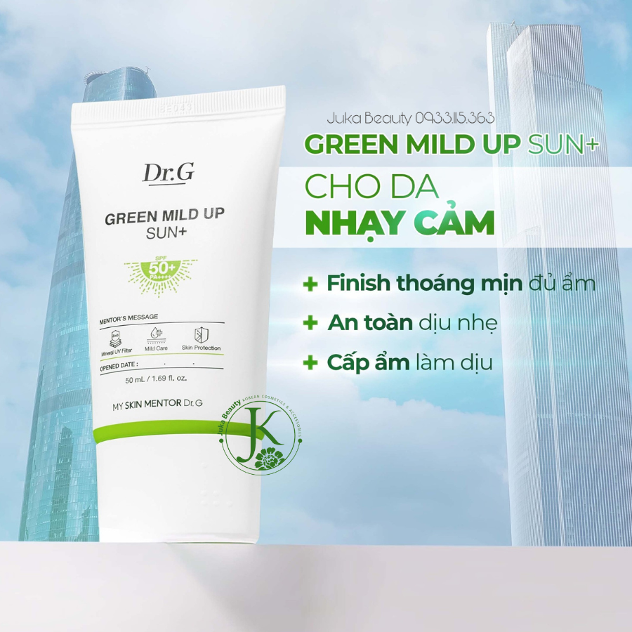  Kem Chống Nắng Hỗ Trợ Giảm Mụn Dành Cho Da Nhạy Cảm Dr.G Green Mild Up Sun+ SPF 50+/ PA++++ 50ml (XANH LÁ) 