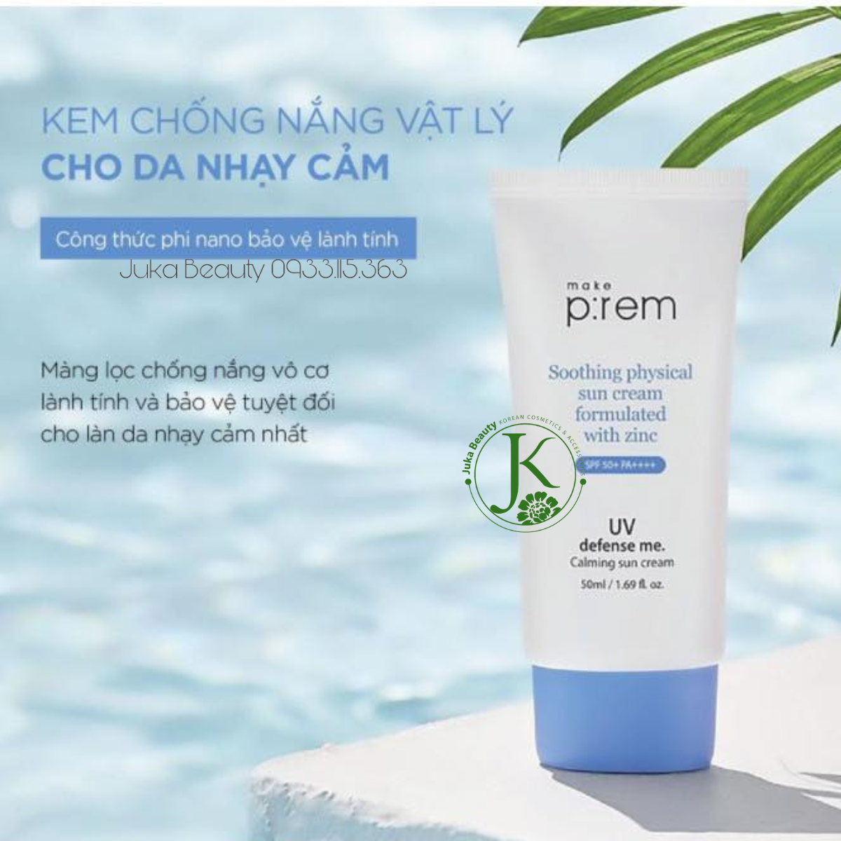  Kem Chống Nắng Vật Lý Cho Da Nhạy Cảm Make P:rem UV Defense Me Calming Sun Cream SPF50+ PA++++ 50ml 