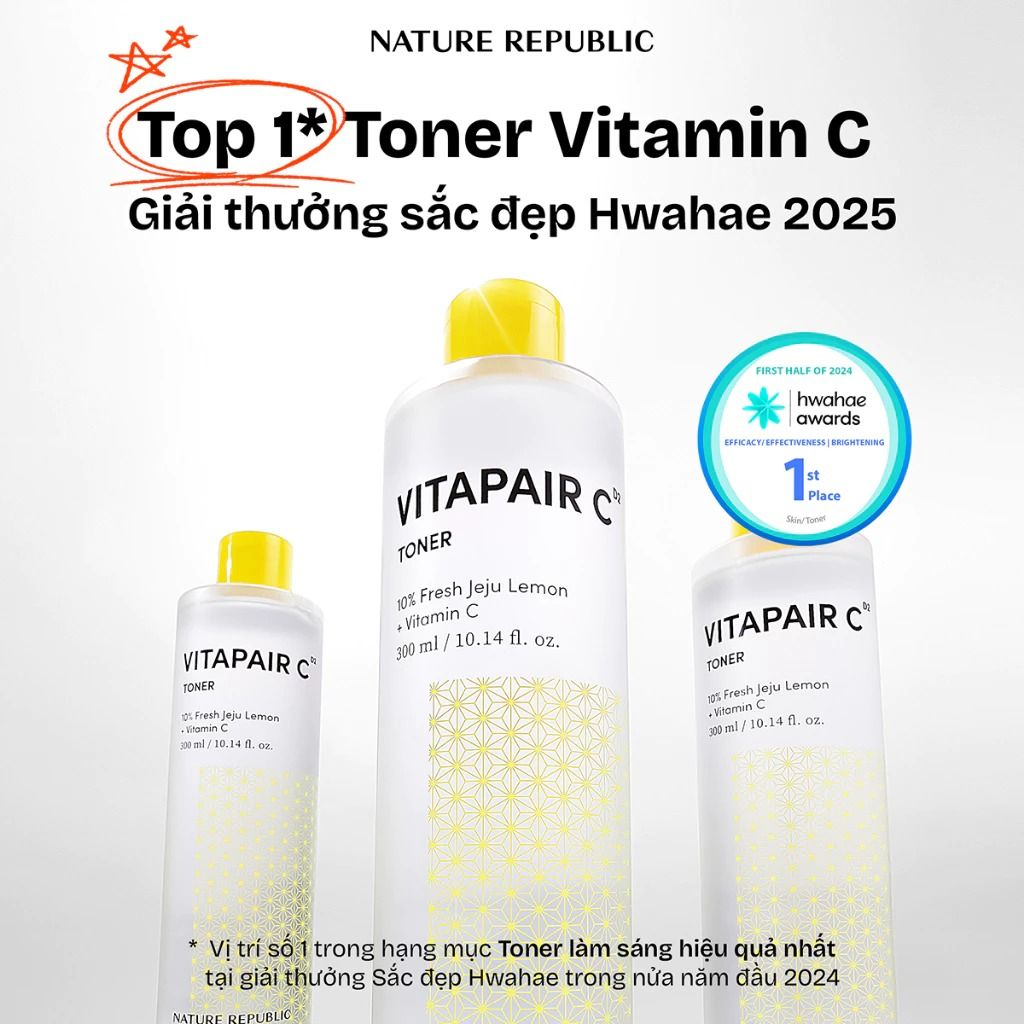  Nước Hoa Hồng Dưỡng Sáng Mờ Thâm Nám Nature Republic Vitapair C Toner 300ml 