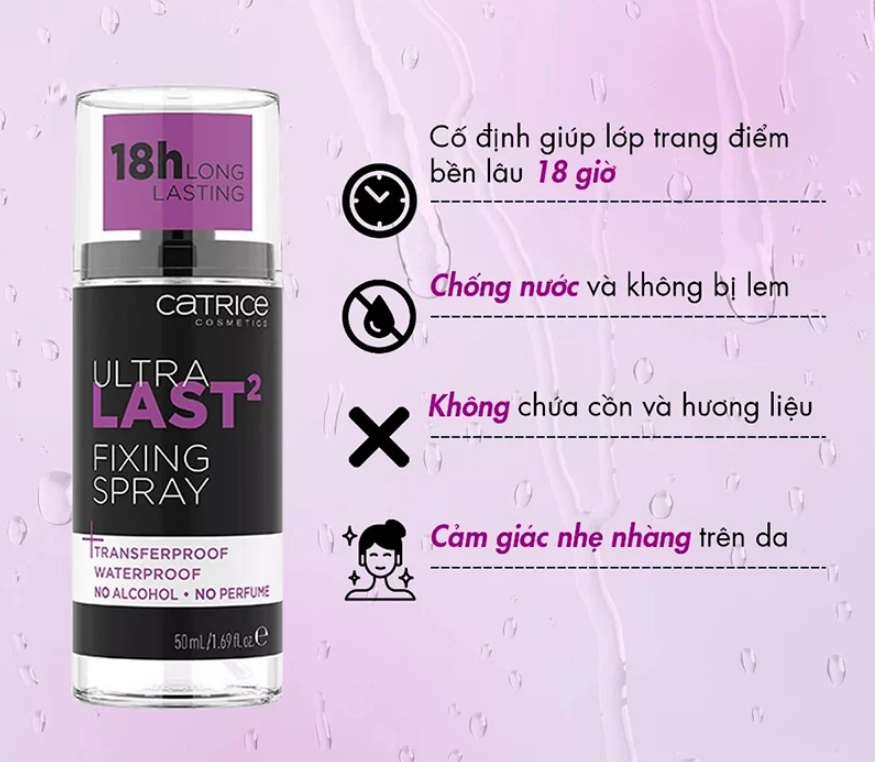  Xịt Khóa Nền Catrice Kiềm Dầu, Giữ Ẩm, Căng Bóng, Lâu Trôi Catrice Fixing Spray 50ml (3 dòng) 