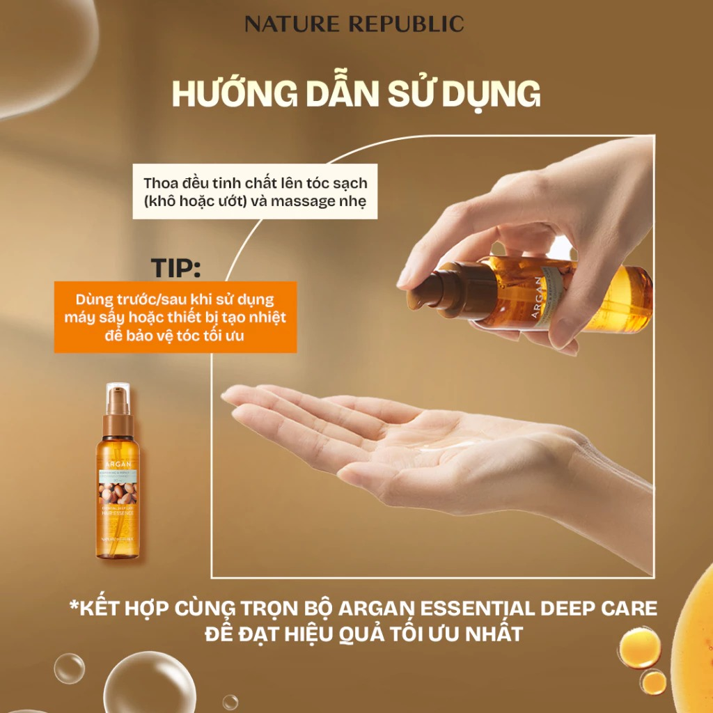  Tinh Chất Phục Hồi Tóc Nature Republic Argan Essential Deep Care Hair Essence 80ml 