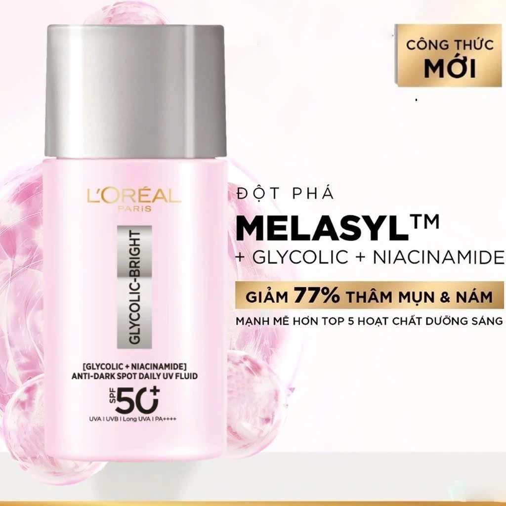  Kem Chống Nắng L'Oréal LOREAL Glycolic Bright Anti Dark Spot Daily UV Fluid SPF50+ PA++++ 50ml 