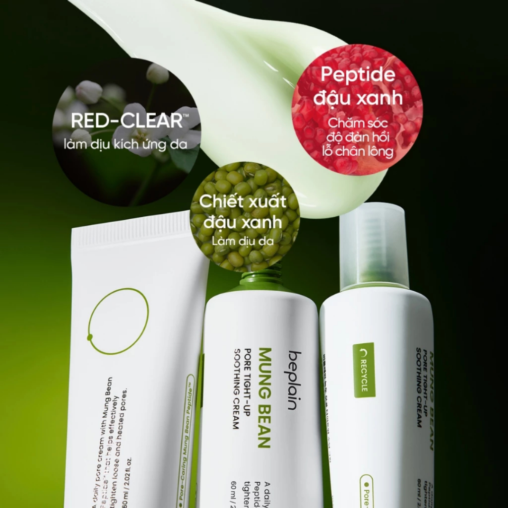  Kem dưỡng ẩm, dịu da Beplain Mung Bean Pore Tight Up Soothing Cream 60ml 
