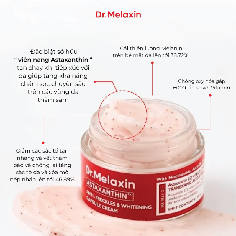  Kem Dưỡng Trắng Da, Mờ Thâm Dr. Melaxin Astaxanthin Anti Freckles & Whitening Capsule Cream 50g 