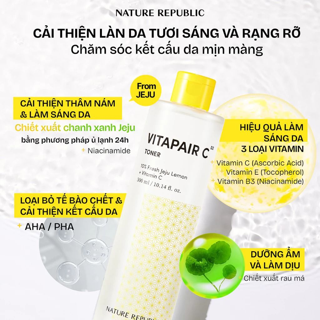  Nước Hoa Hồng Dưỡng Sáng Mờ Thâm Nám Nature Republic Vitapair C Toner 300ml 