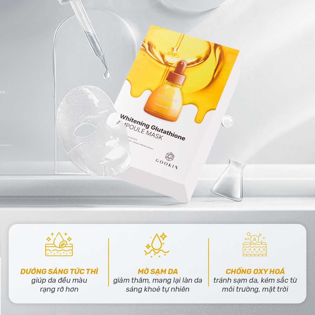  ( 1 Miếng) Mặt nạ giấy dưỡng ẩm, sáng da Gookin Ampoule Mask 30ml 