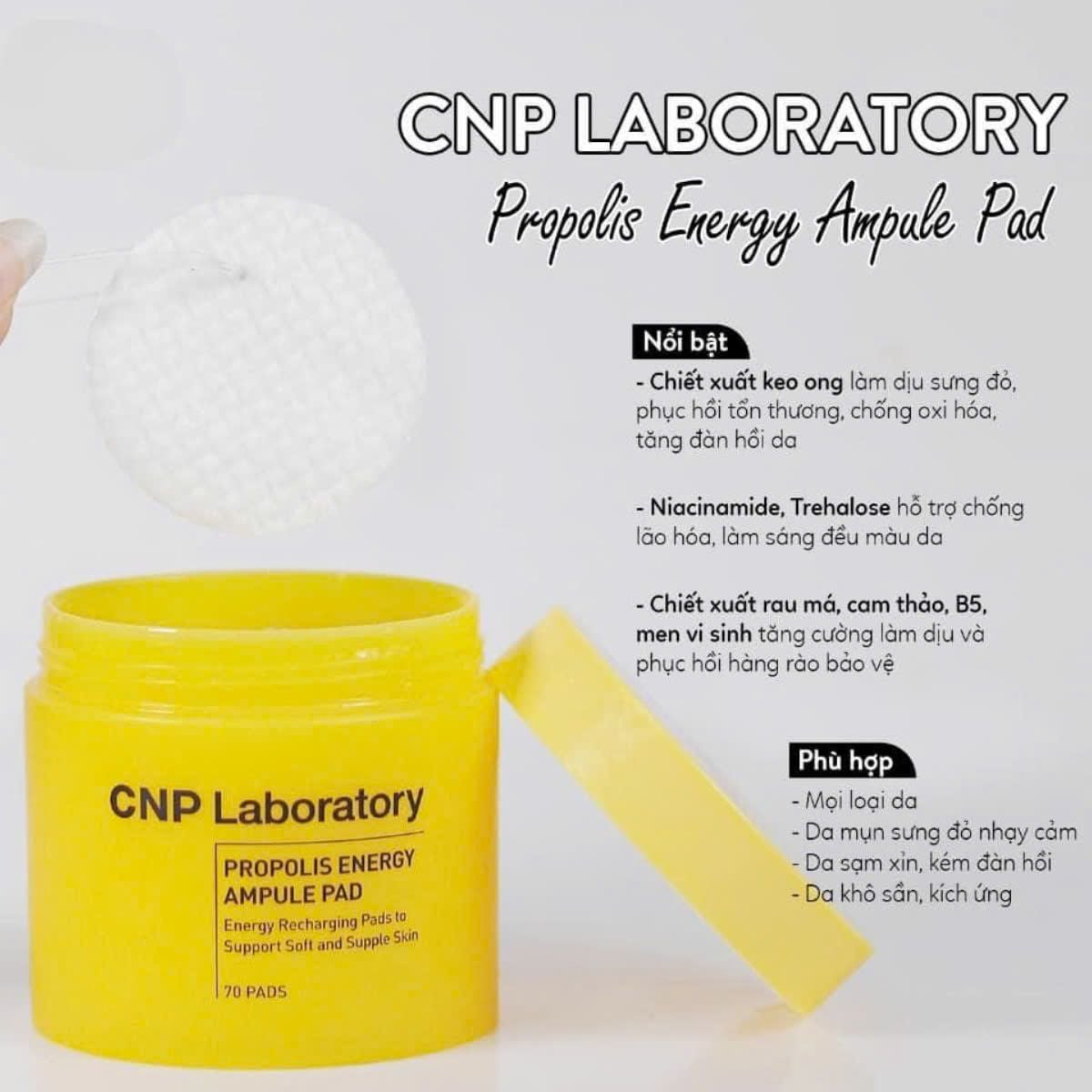  Miếng Bông Dưỡng Ẩm CNP Laboratory Propolis Energy Ampule Pad 160ml (70 miếng) 