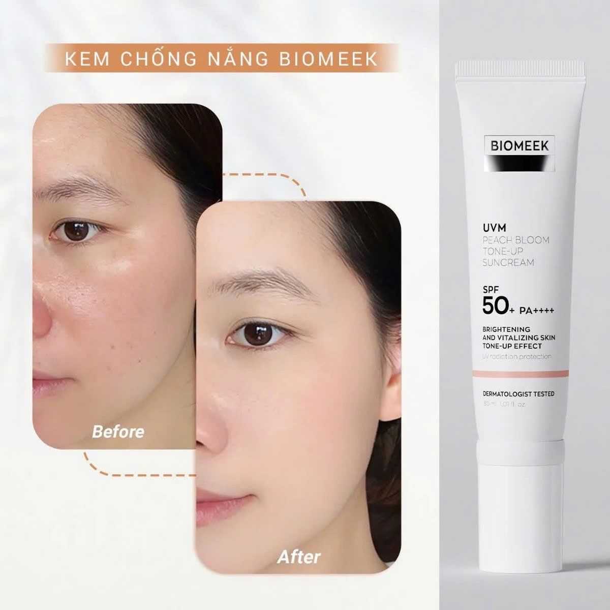  Kem Chống Nắng Nâng Tone, Kiềm Dầu Biomeek UVM TONE UP Suncream SPF50+ PA++++ 30ml (3 dòng) 