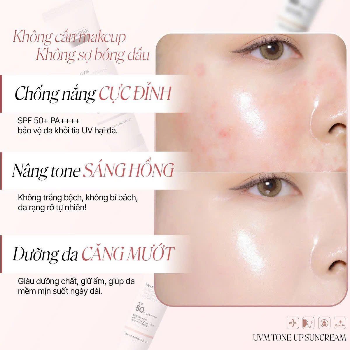  Kem Chống Nắng Nâng Tone, Kiềm Dầu Biomeek UVM TONE UP Suncream SPF50+ PA++++ 30ml (3 dòng) 
