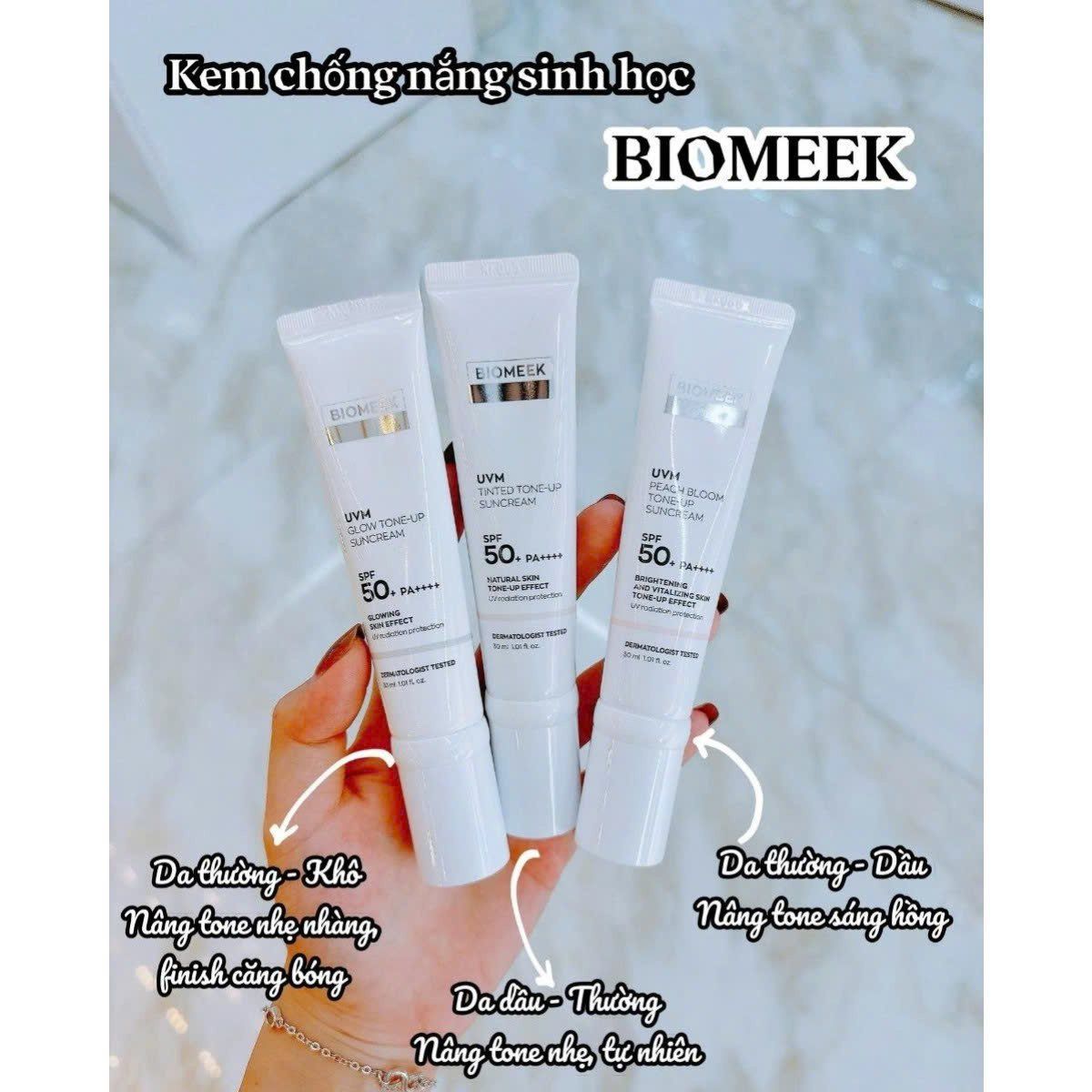  Kem Chống Nắng Nâng Tone, Kiềm Dầu Biomeek UVM TONE UP Suncream SPF50+ PA++++ 30ml (3 dòng) 