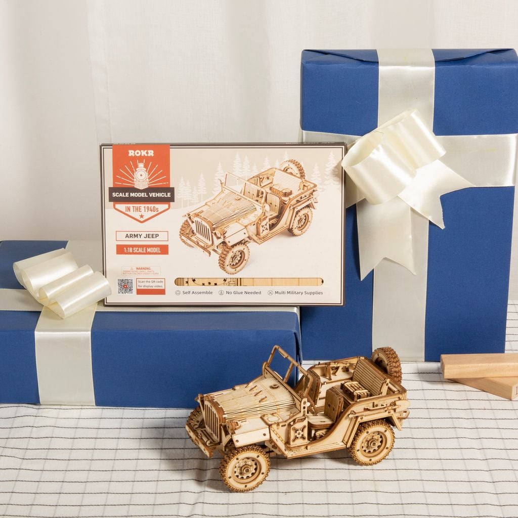 Mô hình gỗ lắp ráp 3D Army Field Car (Xe Jeep Quân Sự) (Wood Color) Robotime MC701 - WP034