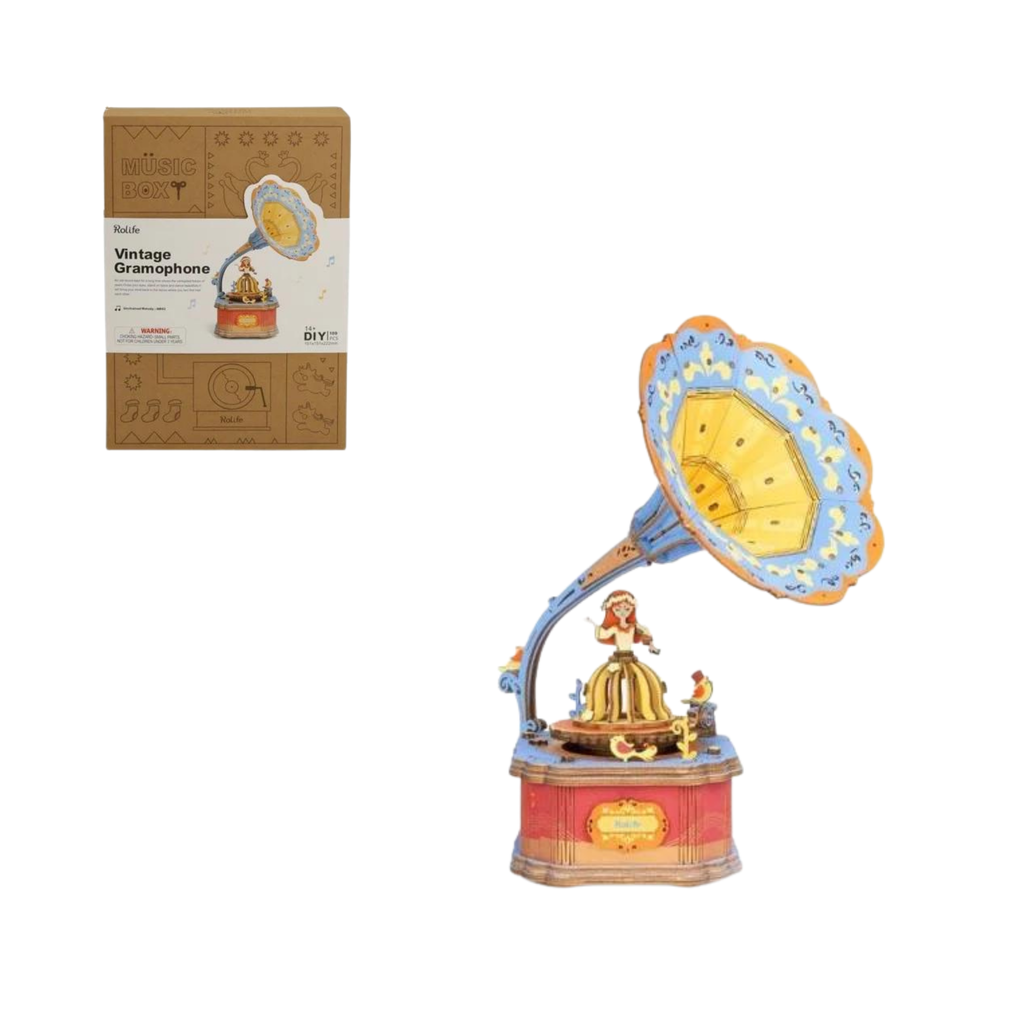  Mô hình gỗ lắp ráp 3D Vintage Gramophone Music Box (Hộp Nhạc Máy Nghe Đĩa Than) (Mixed Color) - Robotime  AM43 - WP007 