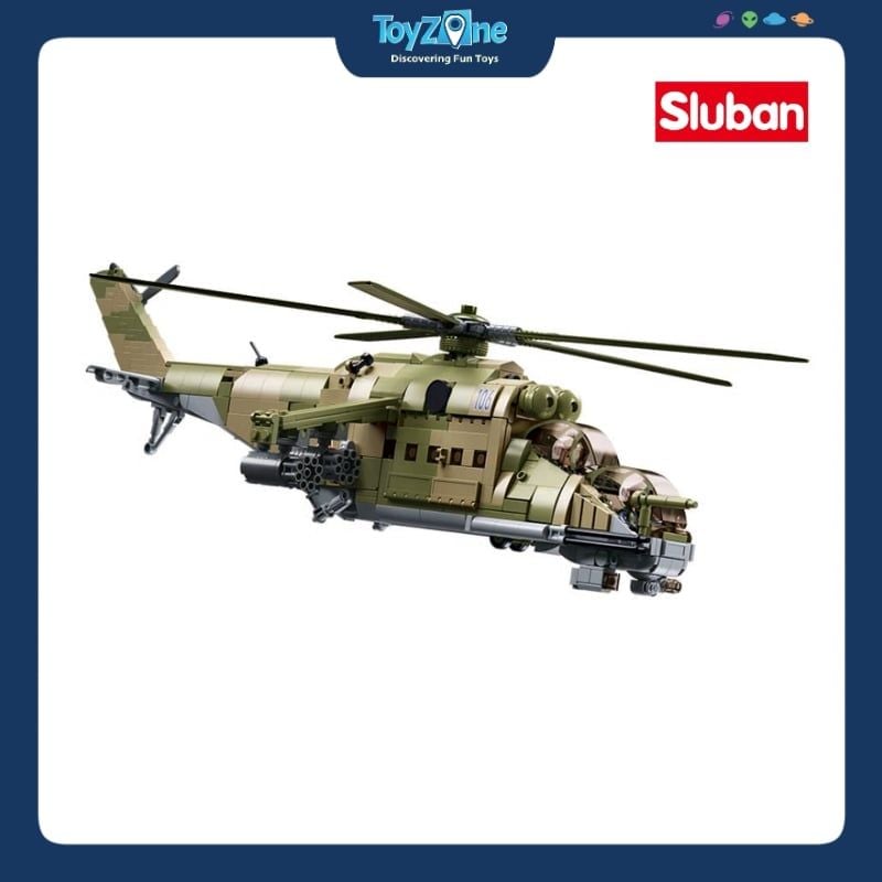  Bộ đồ chơi mô hình lắp ráp Trực thăng chiến đấu MI-24S 3in1 1:35 Sluban 