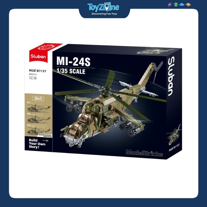  Bộ đồ chơi mô hình lắp ráp Trực thăng chiến đấu MI-24S 3in1 1:35 Sluban 