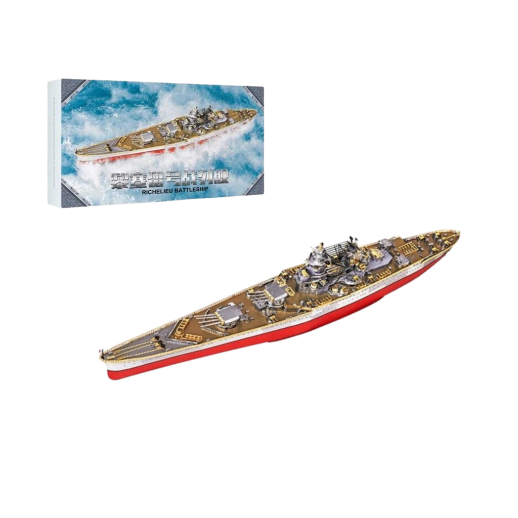 Mô hình kim loại lắp ráp 3D Richelieu Battleship (Thiết Giáp Hạm Hải Quân Pháp) (Silver, Red, Gold) - Piececool MP909