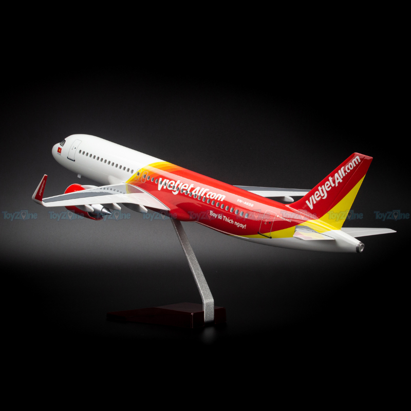 Mô hình máy bay Airbus Vietjet Air 47cm lắp ráp có đèn Everfly VG93
