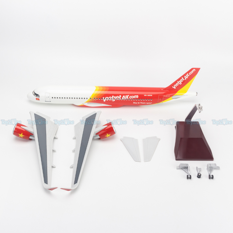 Mô hình máy bay Airbus Vietjet Air 47cm lắp ráp có đèn Everfly VG93