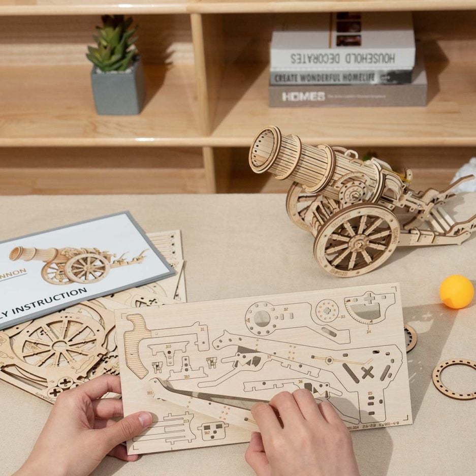  Mô Hình Gỗ Lắp Ráp 3D Medieval Wheeled Cannon (Xe Bắn Pháo) (Wood Color) - Robotime - KW801 