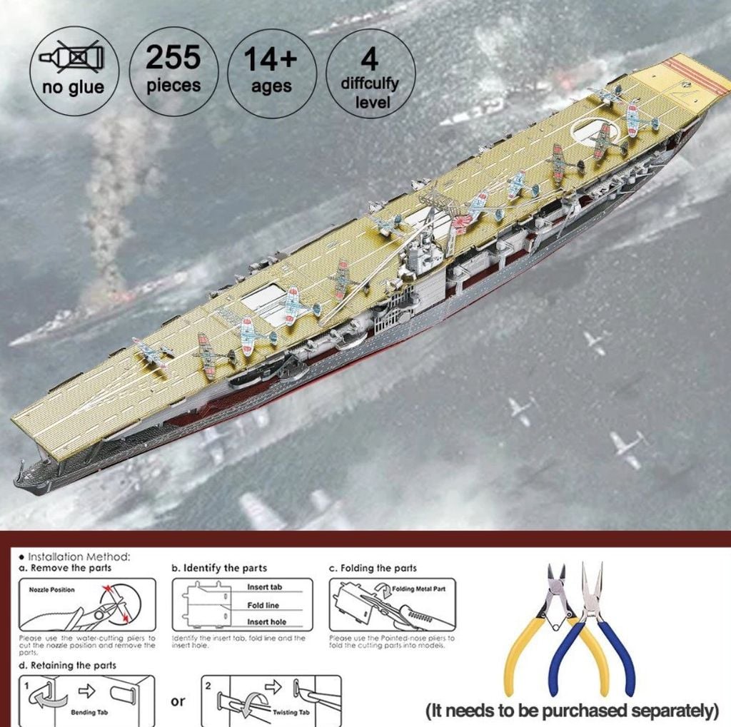 Mô hình kim loại lắp ráp 3D Akagi Aircraft Carrier ( Tàu sân bay Nhật Bản ) (Gold , Silver) - Piececool MP1127