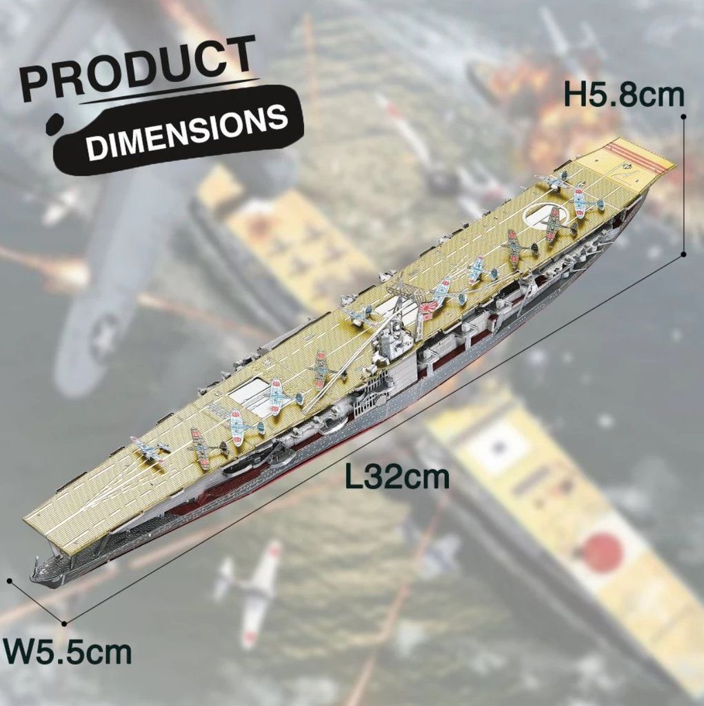 Mô hình kim loại lắp ráp 3D Akagi Aircraft Carrier ( Tàu sân bay Nhật Bản ) (Gold , Silver) - Piececool MP1127