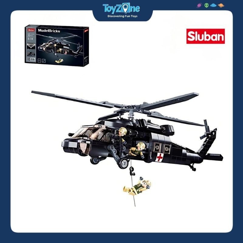 Bộ đồ chơi mô hình lắp ráp Máy bay trực thăng Diều hâu đen Sluban
