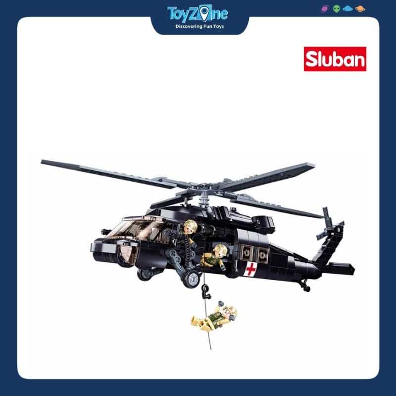 Bộ đồ chơi mô hình lắp ráp Máy bay trực thăng Diều hâu đen Sluban