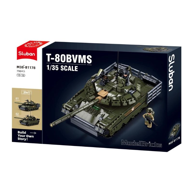 Bộ đồ chơi mô hình lắp ráp Xe tăng T-80BVMS 2in1 1:35 Sluban