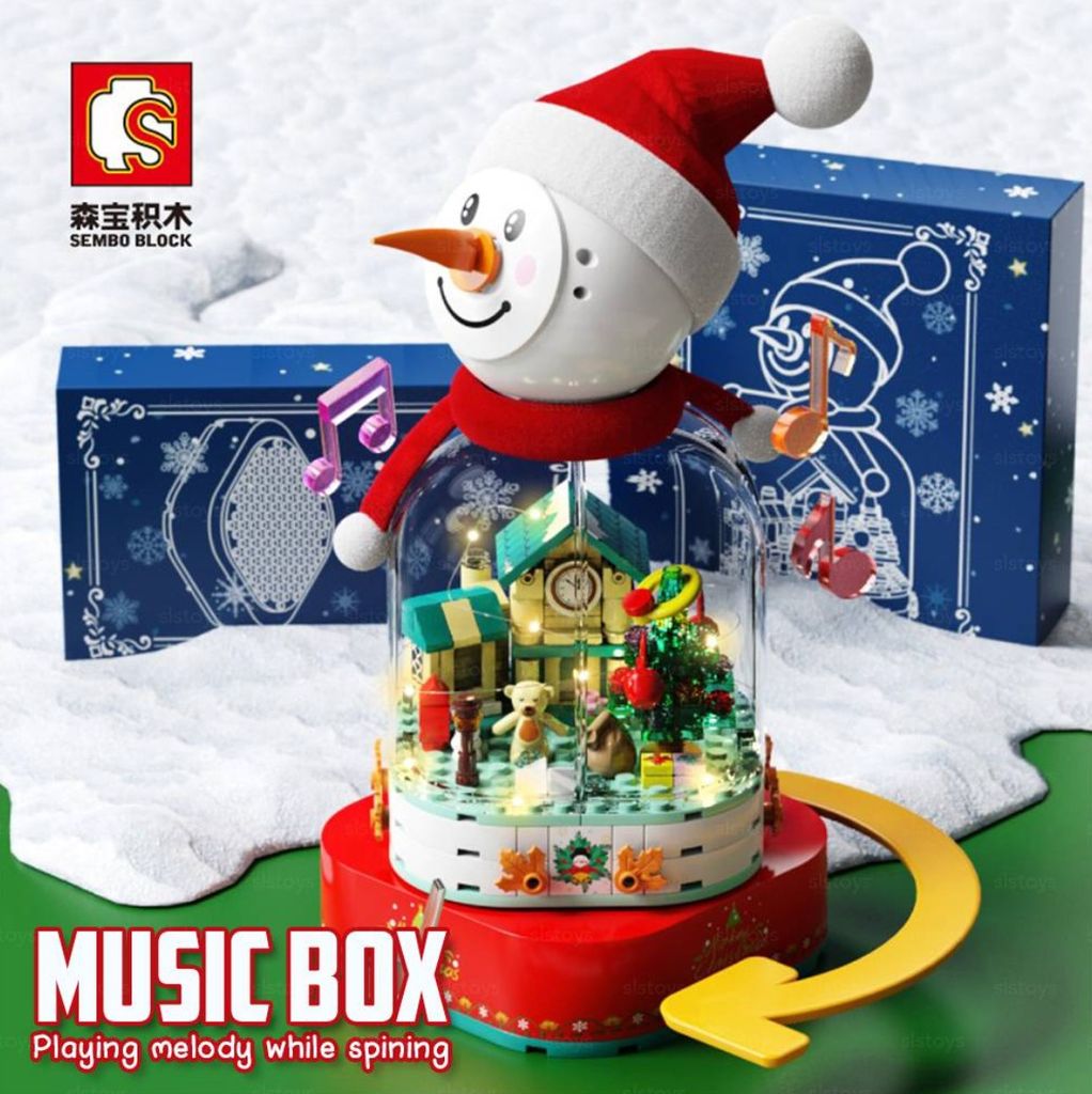 Bộ đồ chơi lắp ráp mô hình Hộp Nhạc Giáng Sinh Người Tuyết SEMBO