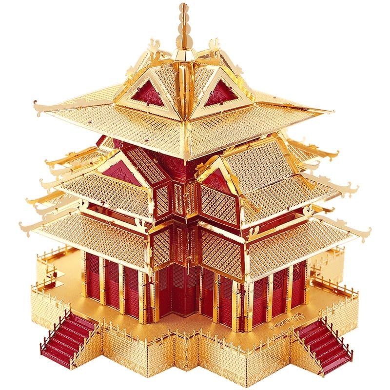  Mô hình kim loại lắp ráp 3D The Watchtower Of Forbidden City (Tháp Canh Tử Cấm Thành) (Red, Gold) - Piececool MP206 