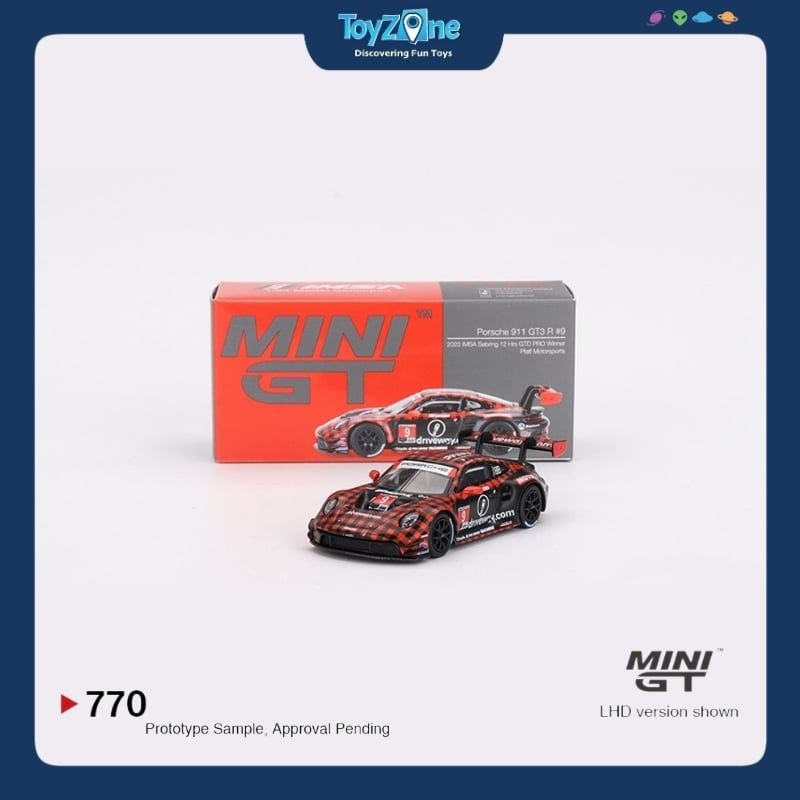 Mô hình xe Porsche 911 GT3 R #9 GTD PRO Pfaff Motorsports IMSA 2023 Sebring 12 Hrs. Winner 1:64 MiniGT