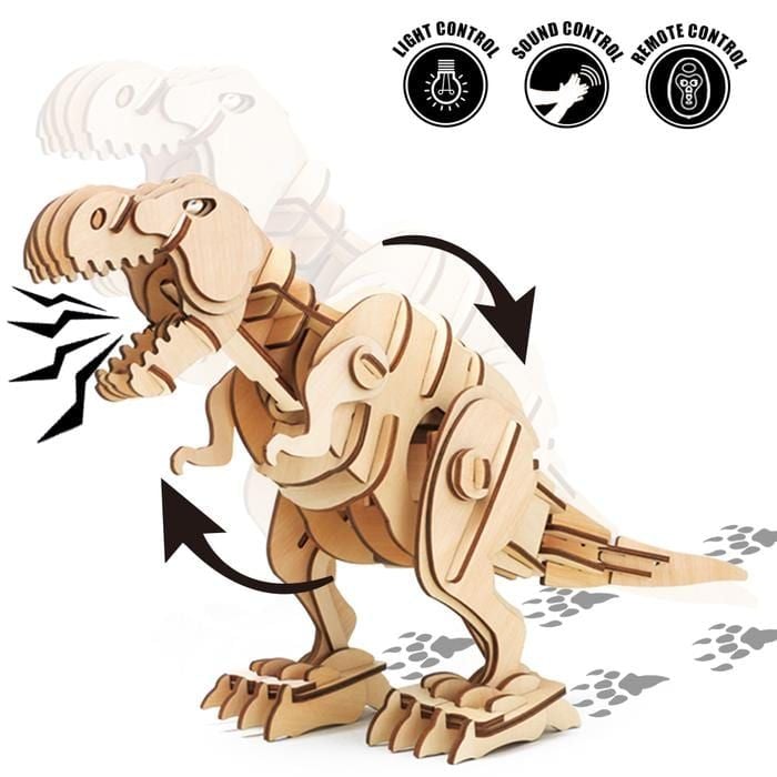 Mô hình gỗ lắp ráp 3D Robotic T-Rex (Khủng Long Bạo Chúa) (Wood Color) - Robotime D200 - WP035