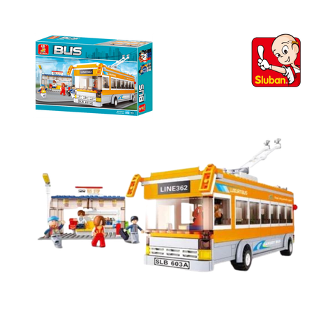 Bộ đồ chơi mô hình lắp ráp Xe điện thành phố và trạm dừng Sluban