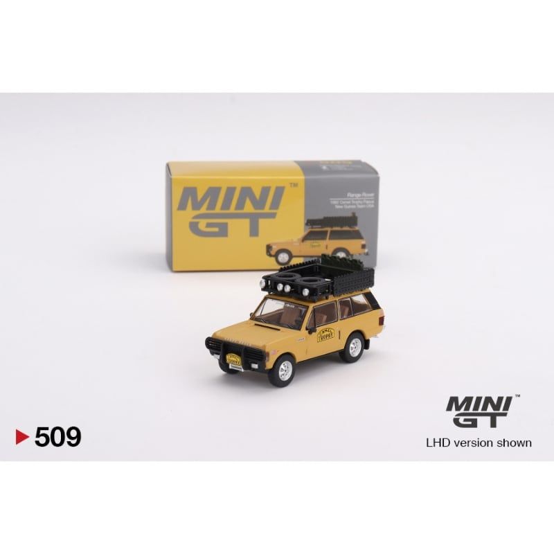 Mô hình xe Land Rover Defender 110 1989 Camel Trophy Amazon 1:64 MiniGT