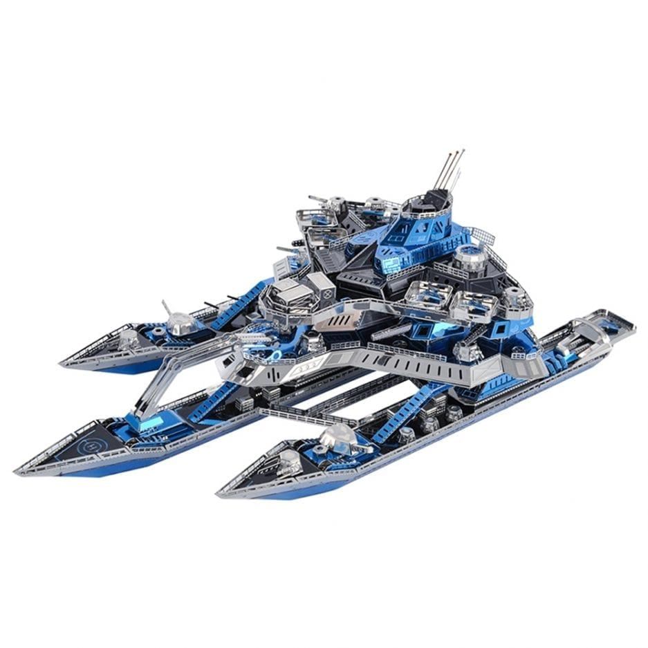  Mô hình kim loại lắp ráp 3D The Leader Ship No.01 (Thuyền Chiến Phi Cơ) (Silver, Blue) - Microworld MP824 