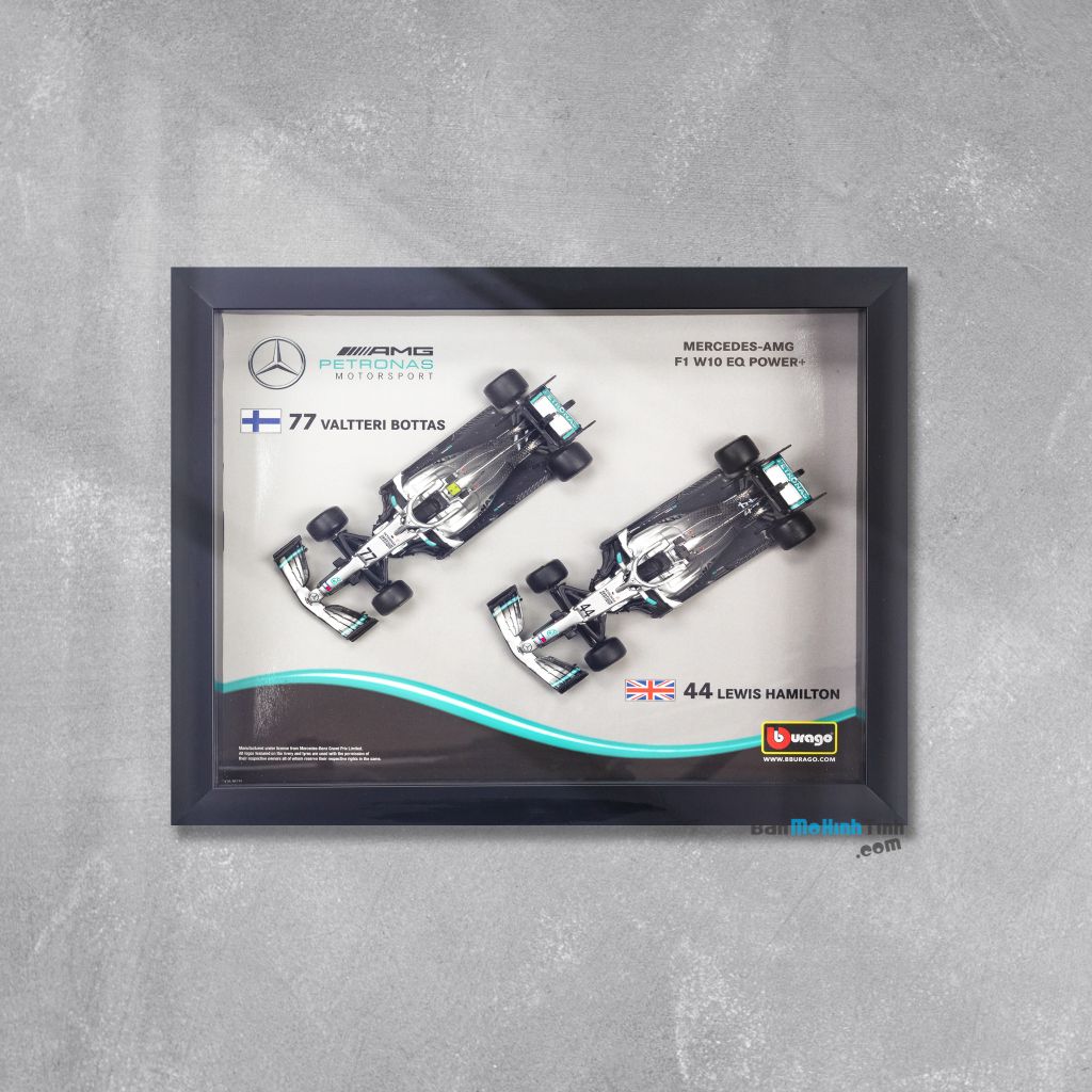 Khung tranh mô hình xe Mercedes Benz F1 2019 W10 EQ Set V.Bottas 77 + L.Hamilton 44 1:43 Bburago - 18-38123