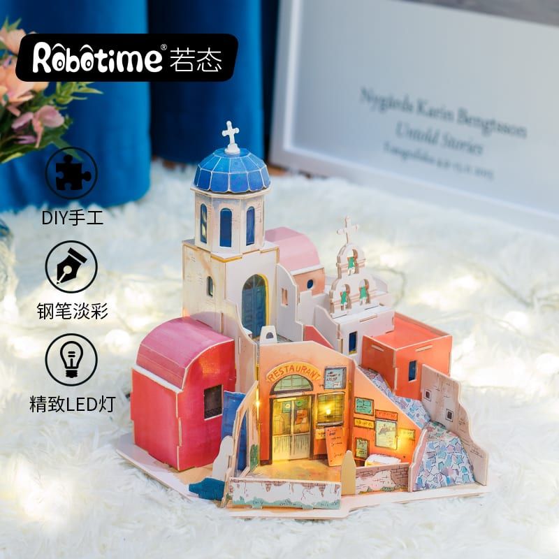 Mô hình gỗ lắp ráp 3D Santorini Island On The Aegea Sea (Nhà Hàng Trên Biển Aegea) (Mixed Color) - Robotime SJ403 - WP105-4