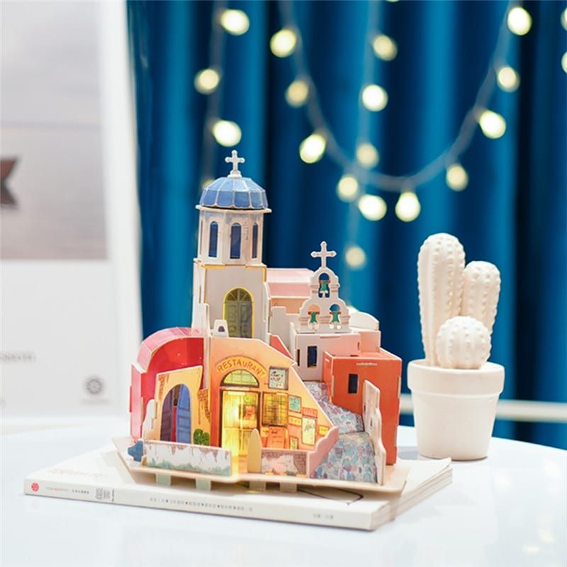 Mô hình gỗ lắp ráp 3D Santorini Island On The Aegea Sea (Nhà Hàng Trên Biển Aegea) (Mixed Color) - Robotime SJ403 - WP105-1