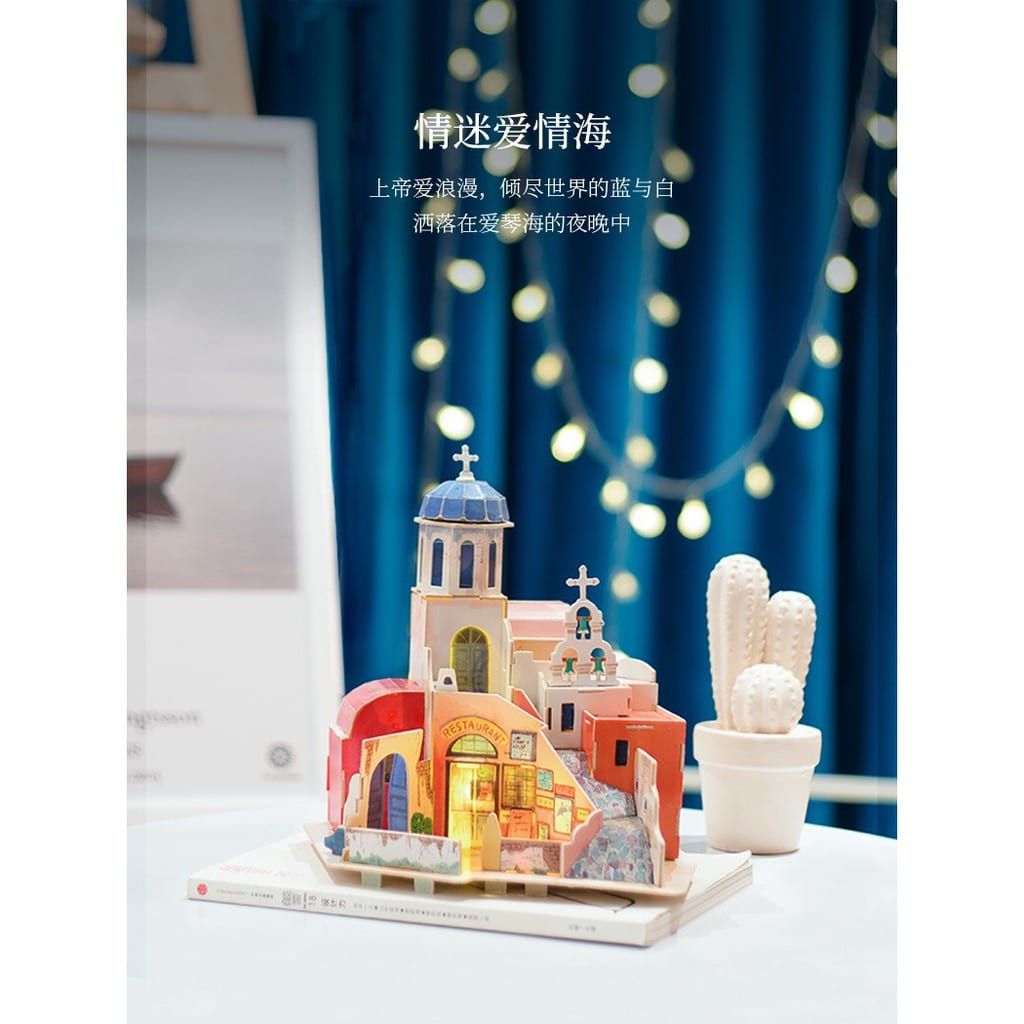 Mô hình gỗ lắp ráp 3D Santorini Island On The Aegea Sea (Nhà Hàng Trên Biển Aegea) (Mixed Color) - Robotime SJ403 - WP105-2