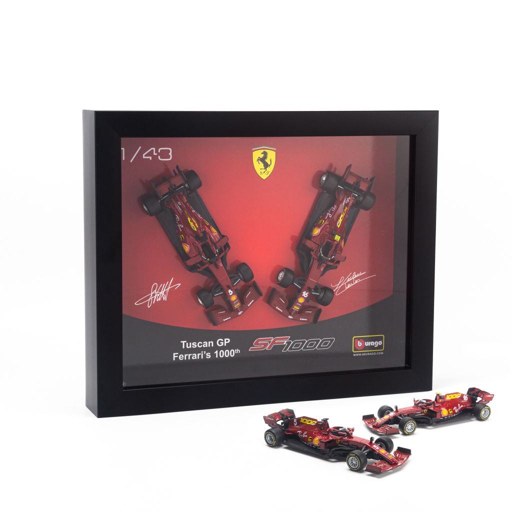  Khung tranh mô hình xe Ferrari F1 2019 SF1000 Dual Car Set S.Vettel 5 + C.Leclerc 16 1:43 Bburago - 18-36827 