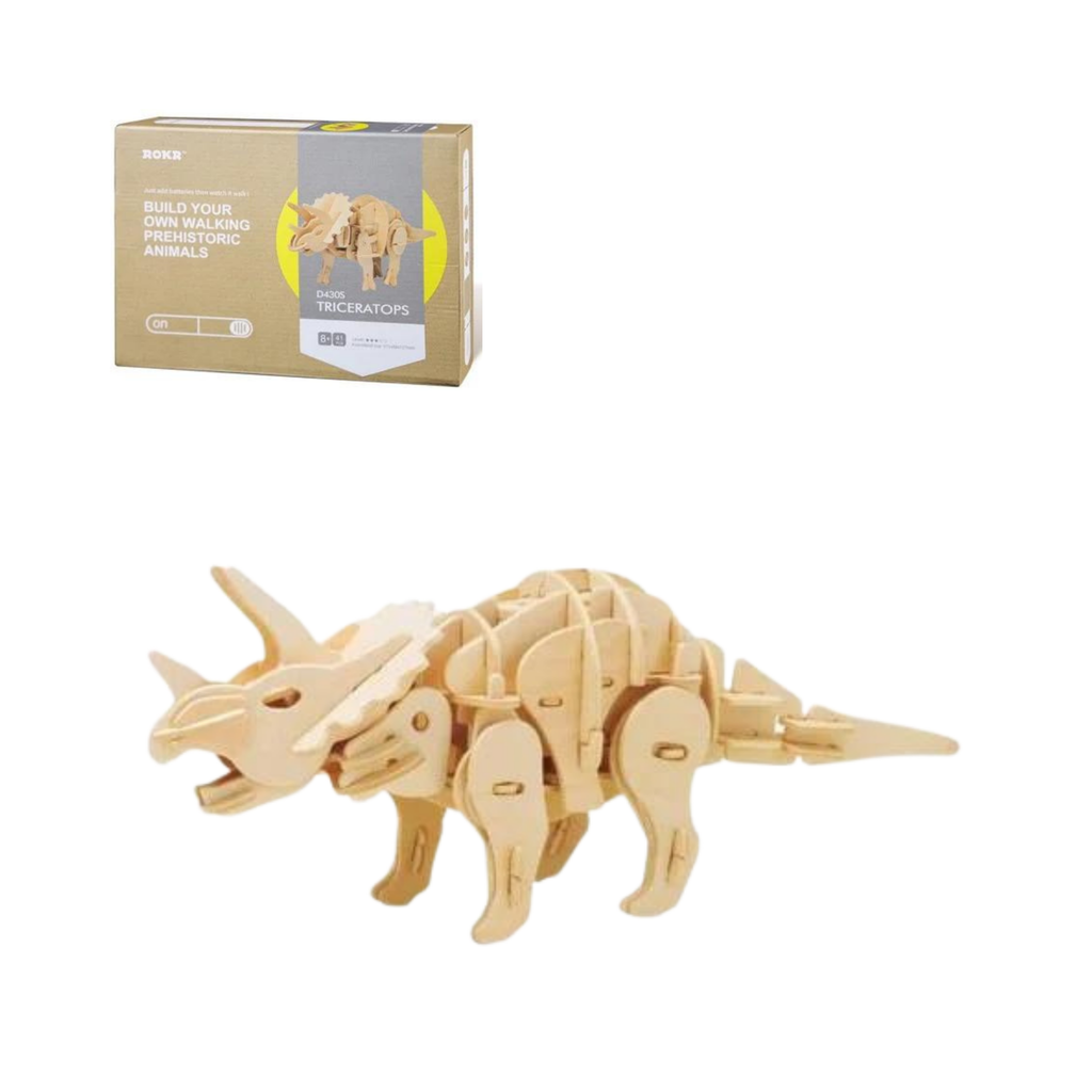 Mô hình gỗ lắp ráp 3D Robotic Triceratops (Khủng Long Ba Sừng) (Wood Color) - Robotime  D430 - WP037