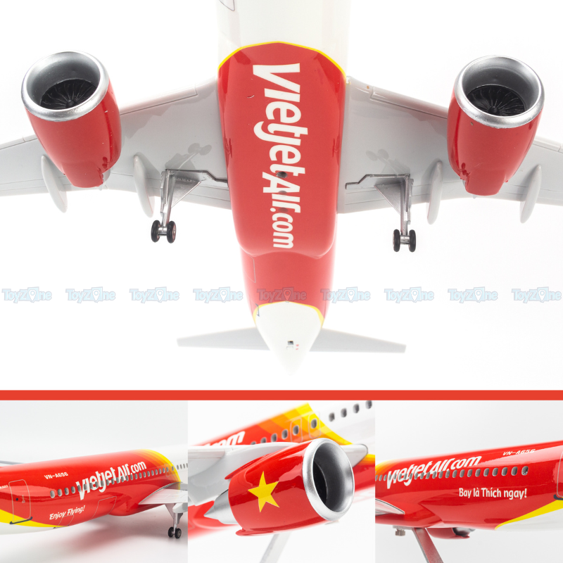 Mô hình máy bay Airbus Vietjet Air 47cm lắp ráp có đèn Everfly VG93