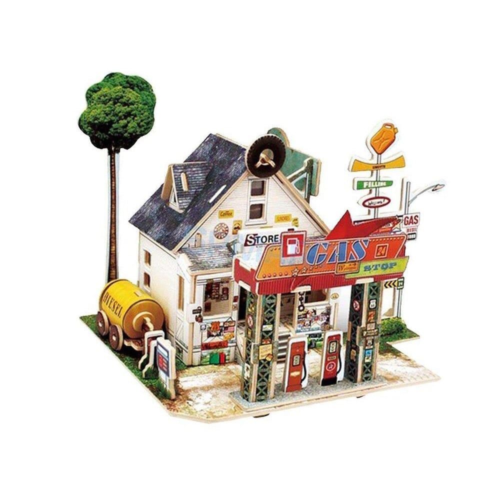  Mô hình gỗ lắp ráp 3D American Gas Station (Trạm Xăng Dầu Kiểu Mỹ) (Mixed Color) - Robotime F137 - WP116 