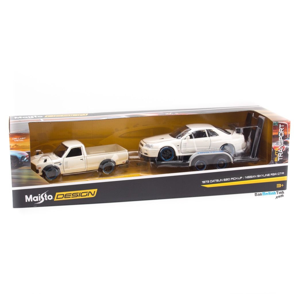 Mô hình xe Design Elite Transport - Datsun 73 Pick up + Skyline R34 1:24 Maisto White (8)