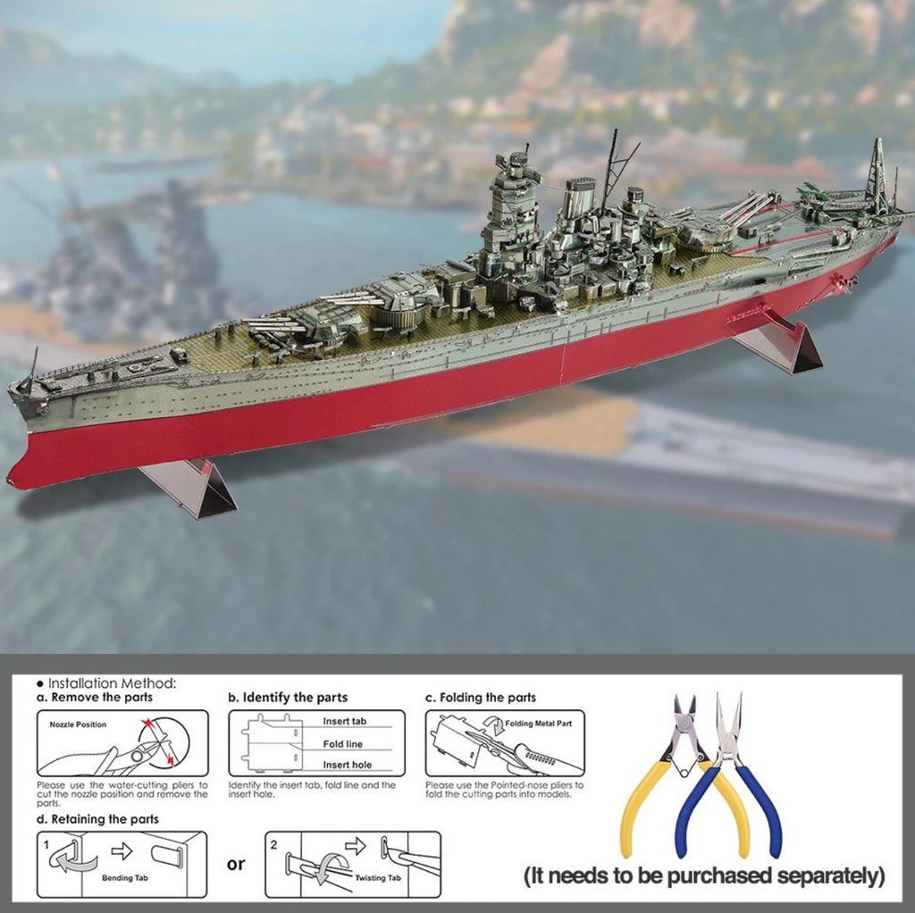  Mô hình kim loại lắp ráp 3D Thiết Giáp Hạm Musashi (Gold, Red) – Piececool MP1132 