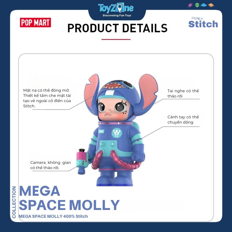 Mô hình đồ chơi Mega Space Molly 400% Stitch POP MART