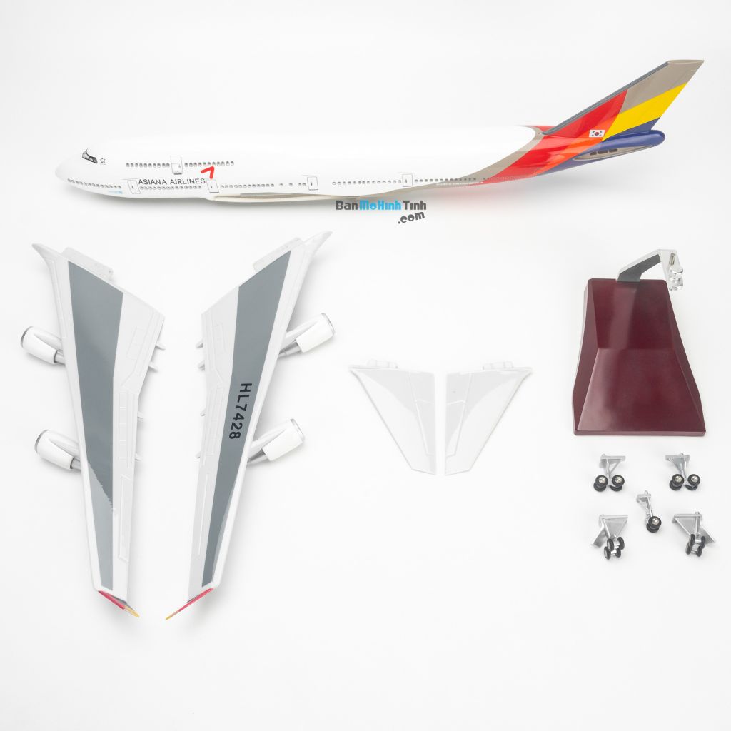 Mô hình máy bay Asiana Airlines Boeing B747 47cm lắp ráp có đèn Everfly