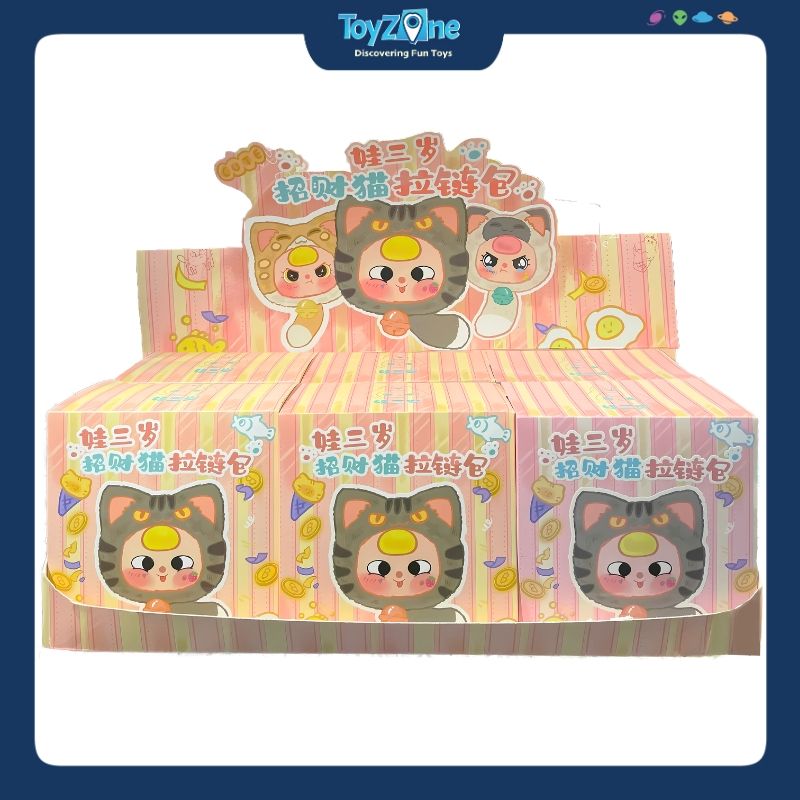 Mô hình Blind box Gấu bông Baby Three Lucky Cat Zipper Bag Series ( Mèo Thần Tài ) BABY THREE
