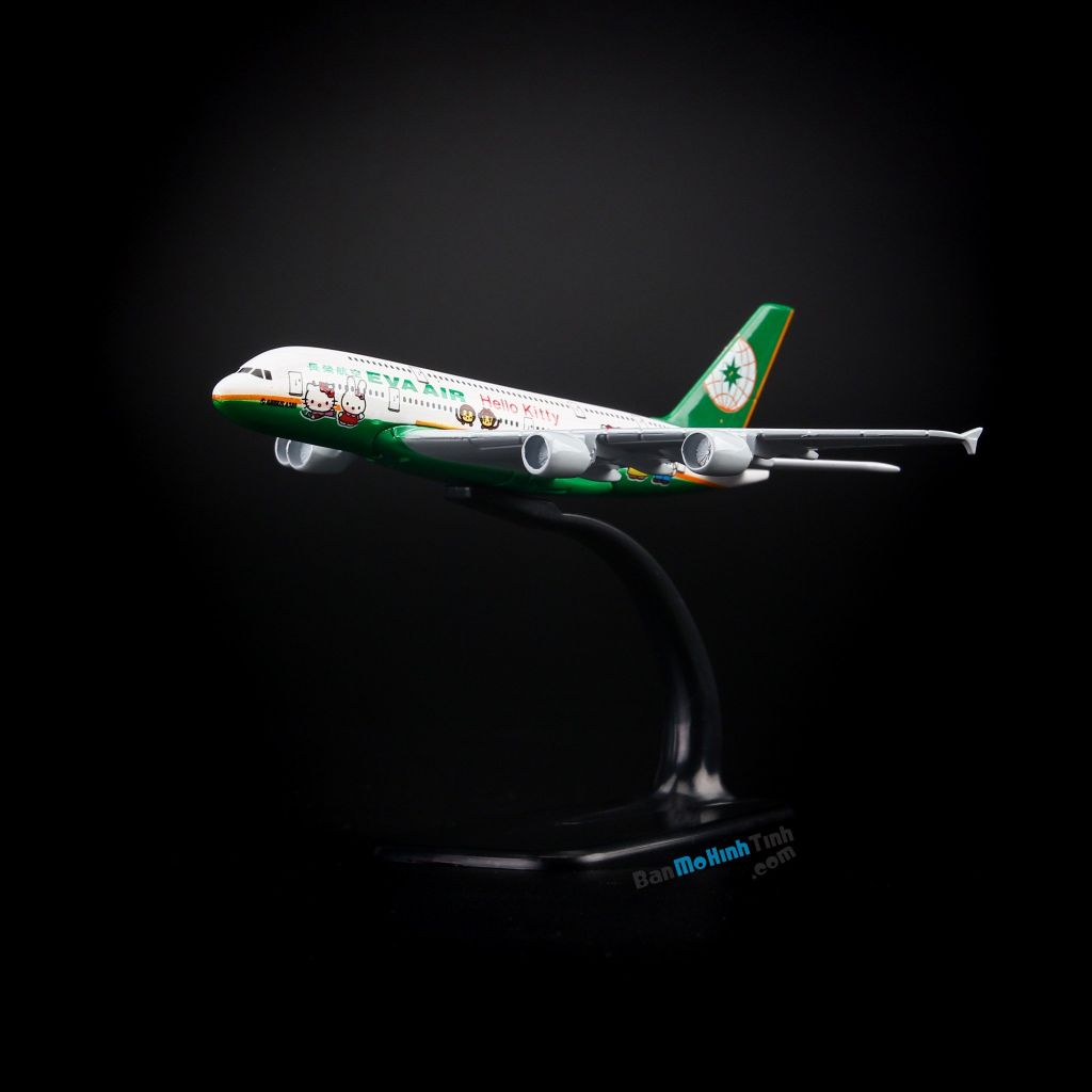 Mô hình máy bay tĩnh Eva Air Hello Kitty Green Airbus A380 16cm Everfly giá rẻ (9)