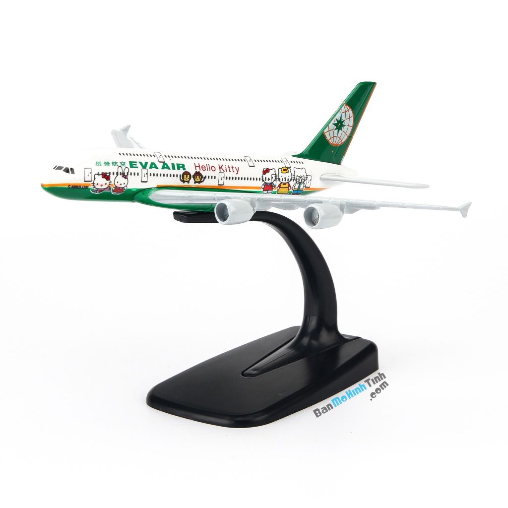 Mô hình máy bay tĩnh Eva Air Hello Kitty Green Airbus A380 16cm Everfly giá rẻ (2)