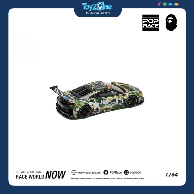Mô hình xe NSX GT3 EVO22 KCMG BATHING APE 1:64 Pop Race X BAPE
